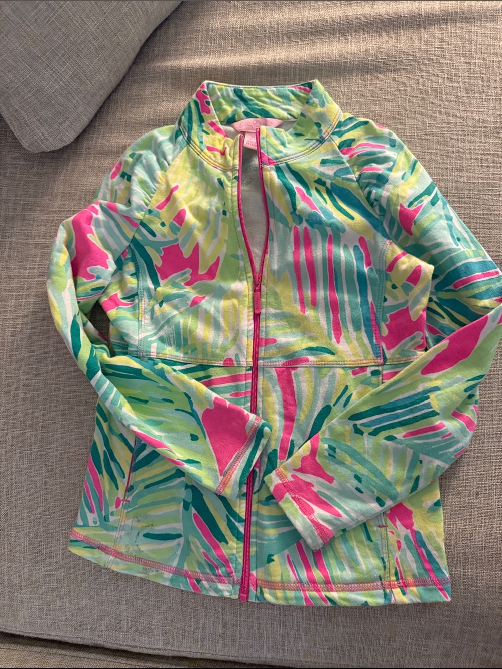 Lilly Pulitzer Girls' Neon Palm Print Zip Jacket - Pink, Teal, Yellow